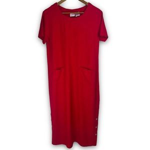 Carolina Colours Red Side Button‎ Linen Blend Shift Midi Dress Size 10